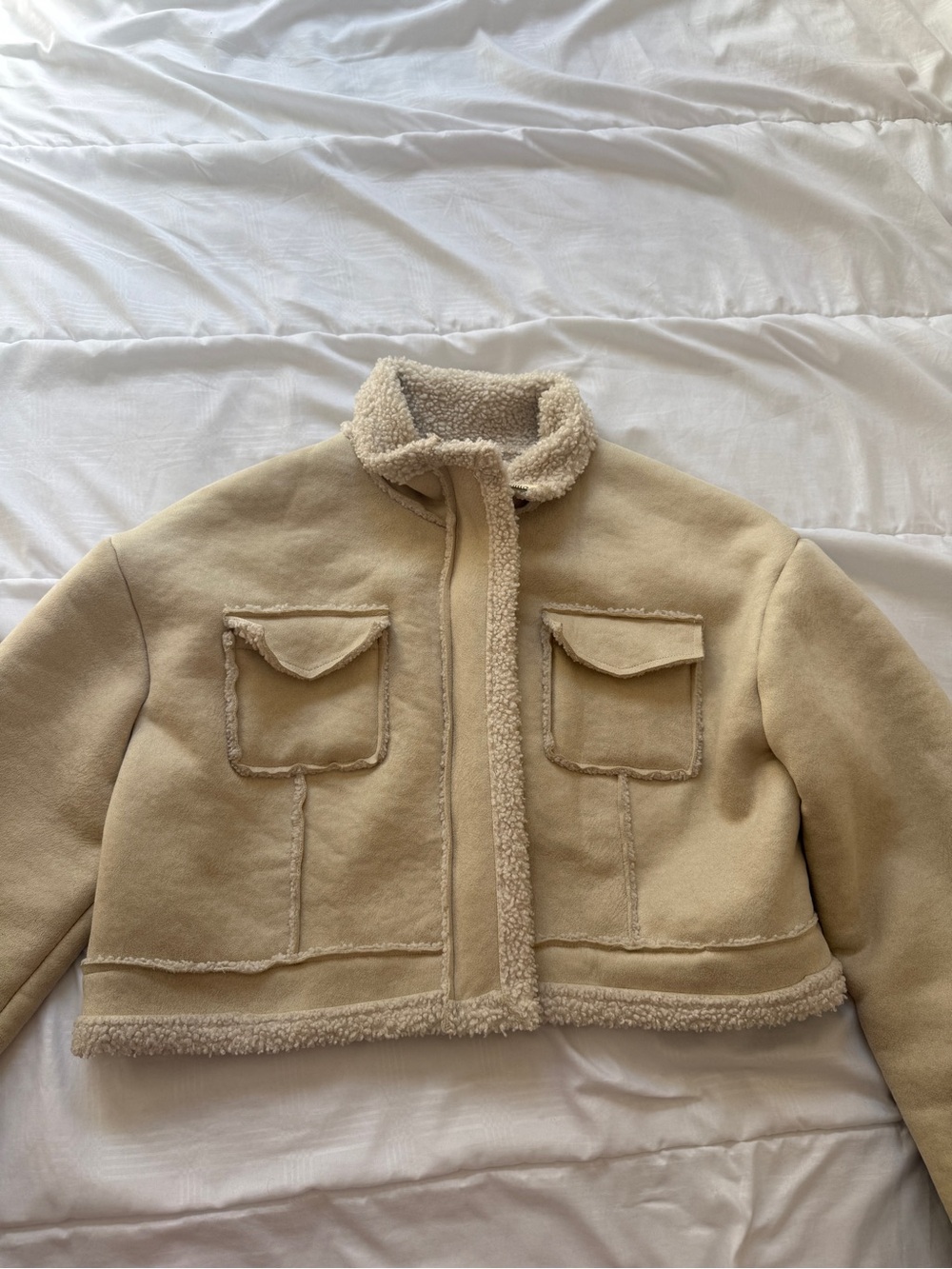 PrettyLittleThing Cream Sherpa Cropped Jacket